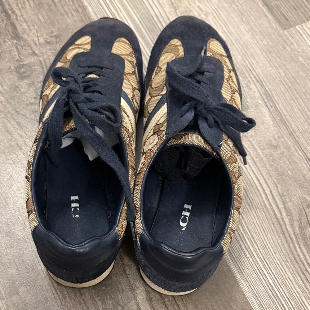 Coach Kelson Signature Logo Navy Blue and Tan Low Rise Sneakers Size 9.5 - Picture 5 of 10